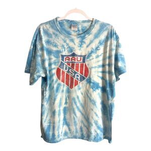 AAU USA T-Shirt - Blue Tie-Dye - Size M | Unique Athletic Style
